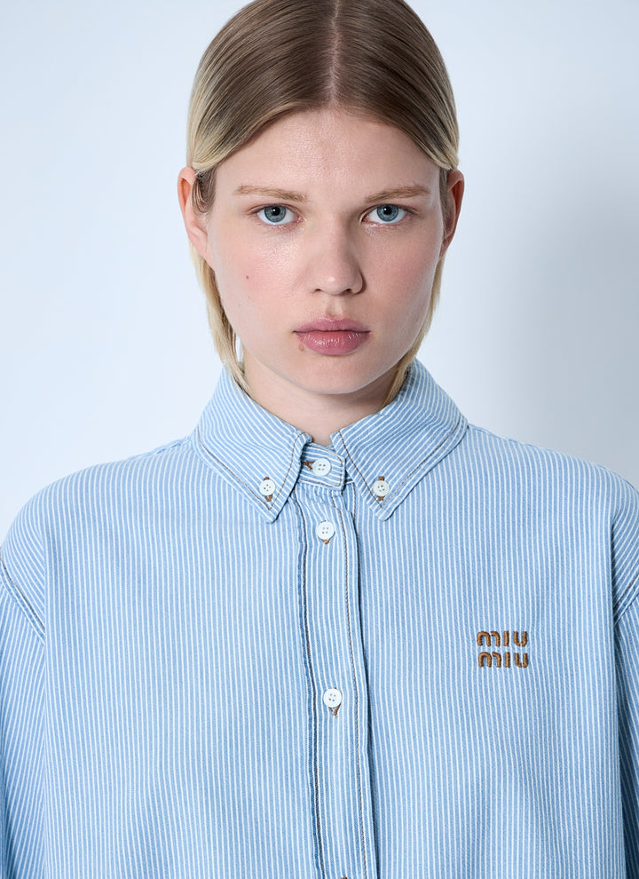 Miu Miu Women Striped Logo Motif Shirt