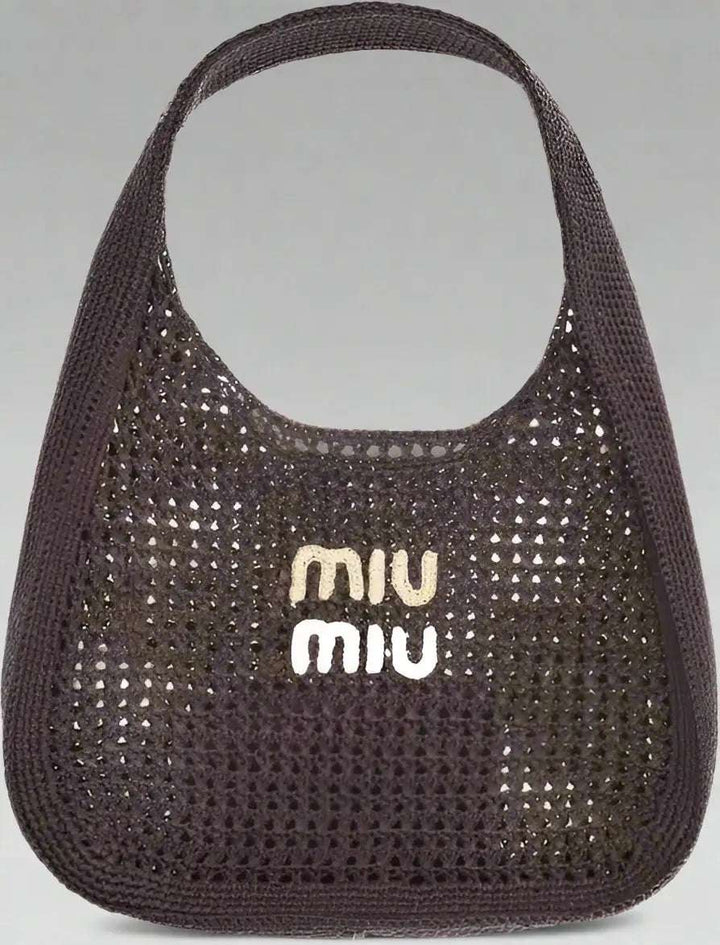 Miu Miu Rafia Shoulder Bag with front logo motif