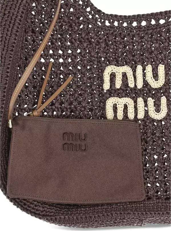 Miu Miu Rafia Shoulder Bag with front logo motif