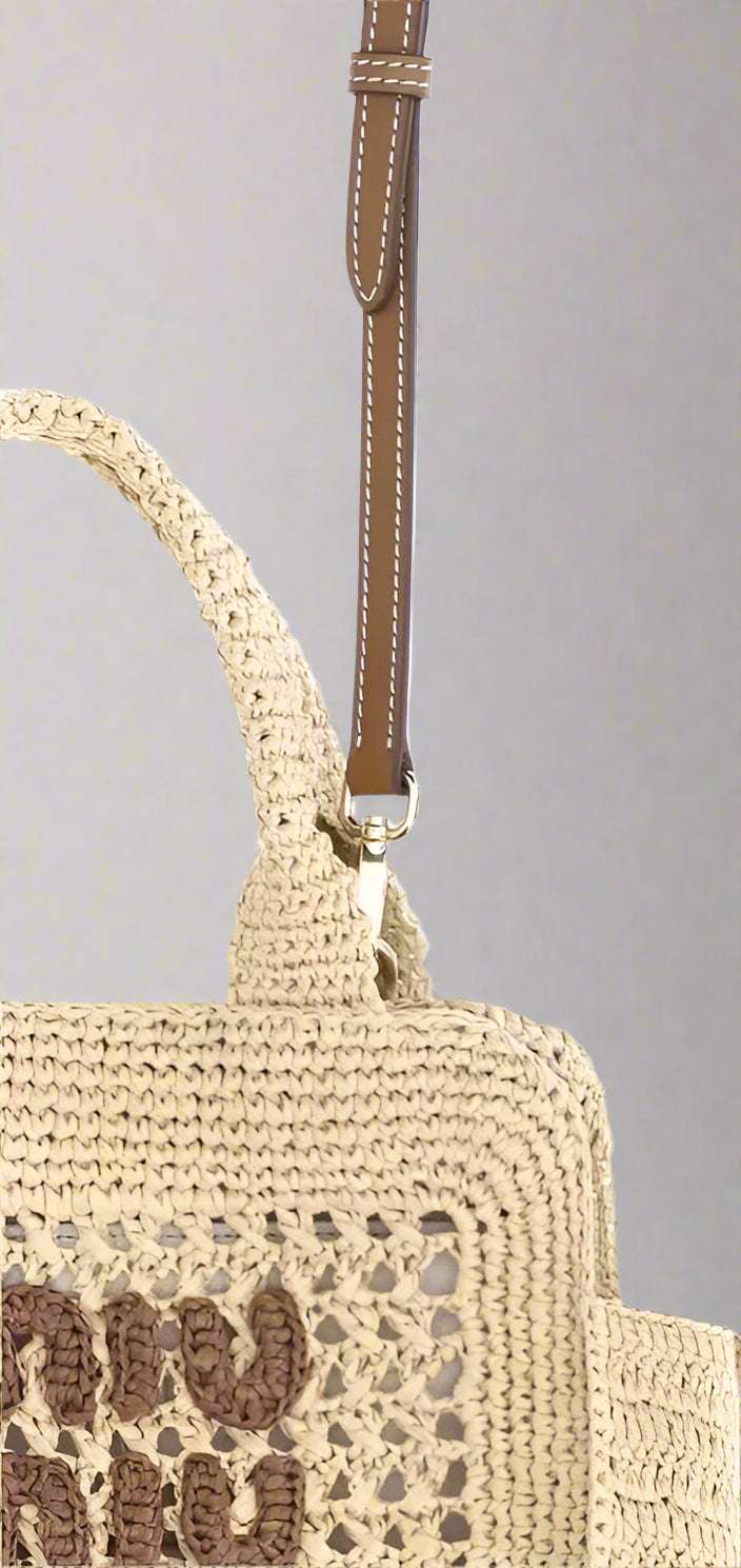 Miu Miu Raffia Handbag with perforated design and front logo