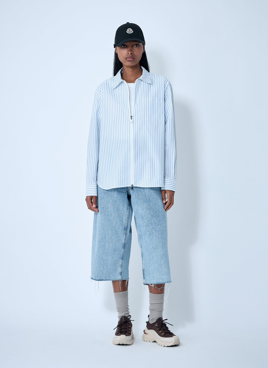 Moncler Women Striped Shirt With Logo Patch