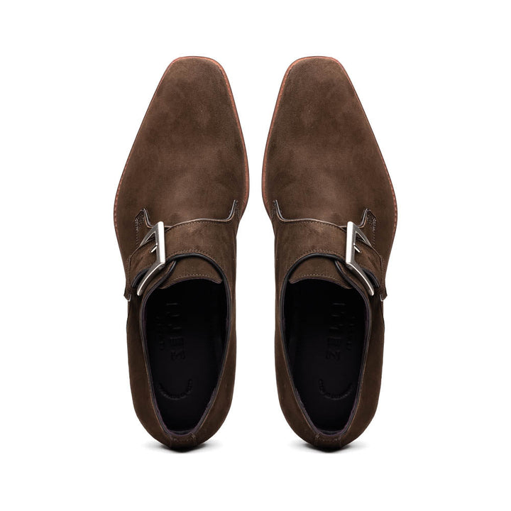 56-110-DBR Hebilla Monk Strap Italian Suede Calfskin Dark Brown