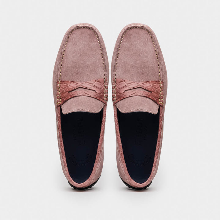 31-160-CDY MONZA Sueded Calfskin with Crocodile Driver Candy