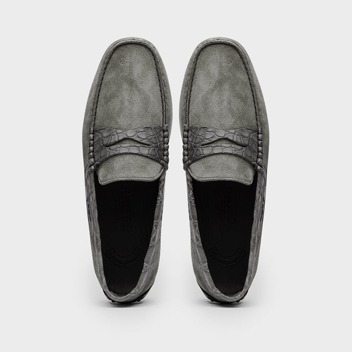31-160-GRY MONZA Sueded Calfskin with Crocodile Driver, Grey