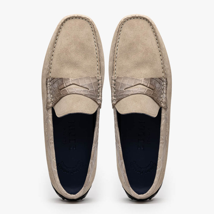 31-160-SND MONZA Sueded Calfskin with Crocodile Driver Sand