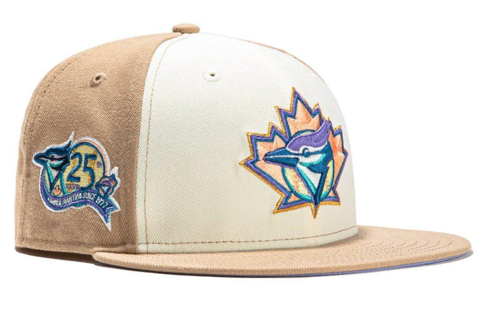 New Era 59 Fifty Sugar Shack 2.0 Toronto Blue Jays 25th Anniversary Patch Rail Hat - White, Tan, Lavender