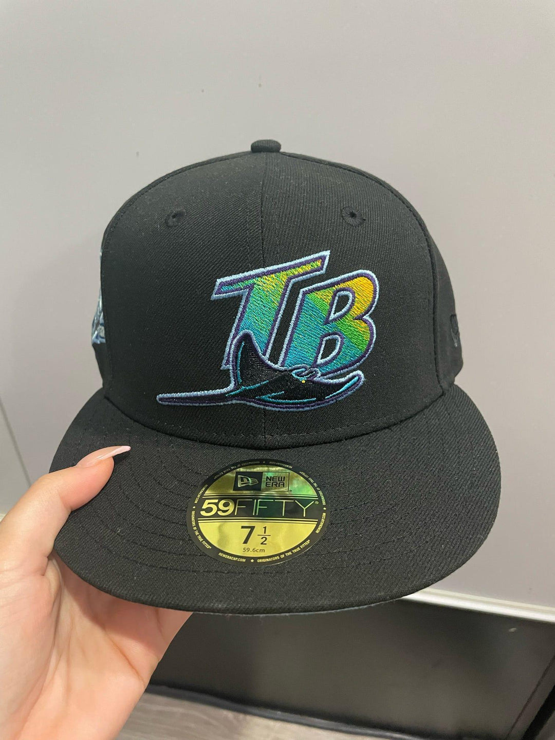 New Era 59 Fifty Tampa Bay Rays 20th Anniversary Patch Icy UV Hat - Black, Light Blue