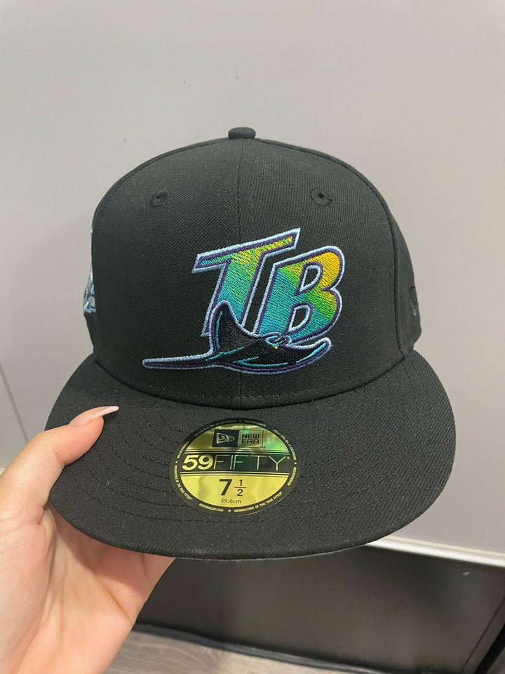 New Era 59 Fifty Tampa Bay Rays 20th Anniversary Patch Icy UV Hat - Black, Light Blue