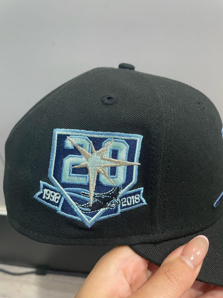 New Era 59 Fifty Tampa Bay Rays 20th Anniversary Patch Icy UV Hat - Black, Light Blue