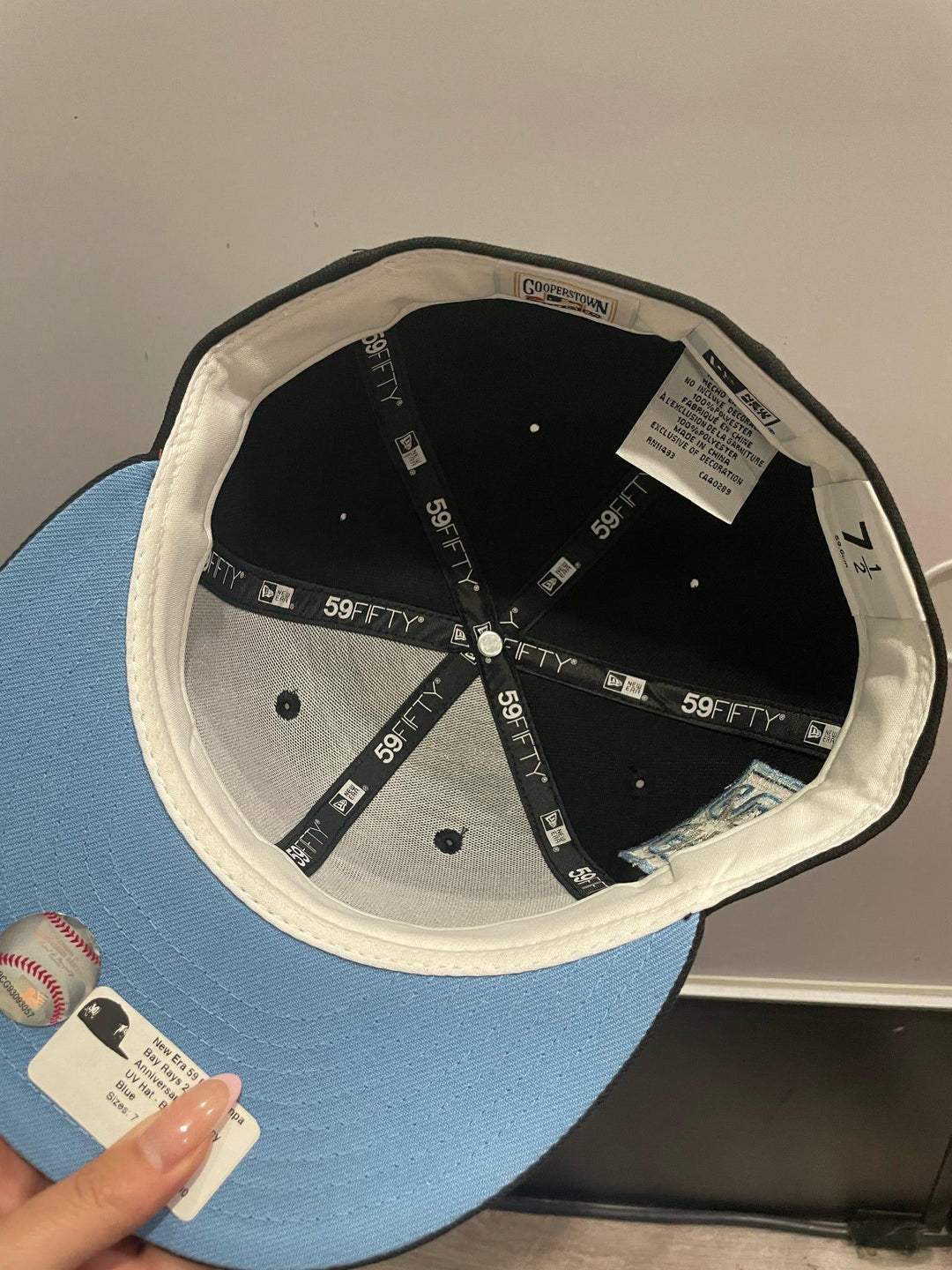 New Era 59 Fifty Tampa Bay Rays 20th Anniversary Patch Icy UV Hat - Black, Light Blue