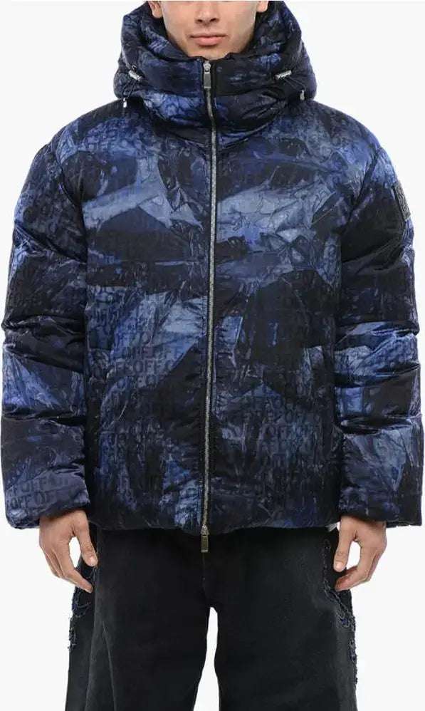 Off-White Monogram blue men's Patterned SIERRA LEONE Puffer Jacket