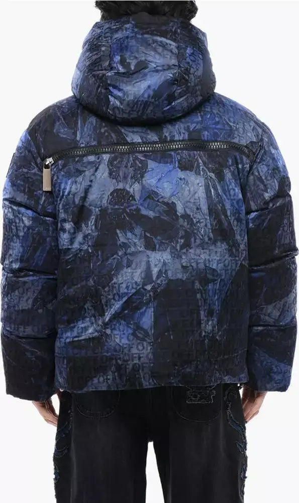 Off-White Monogram blue men's Patterned SIERRA LEONE Puffer Jacket