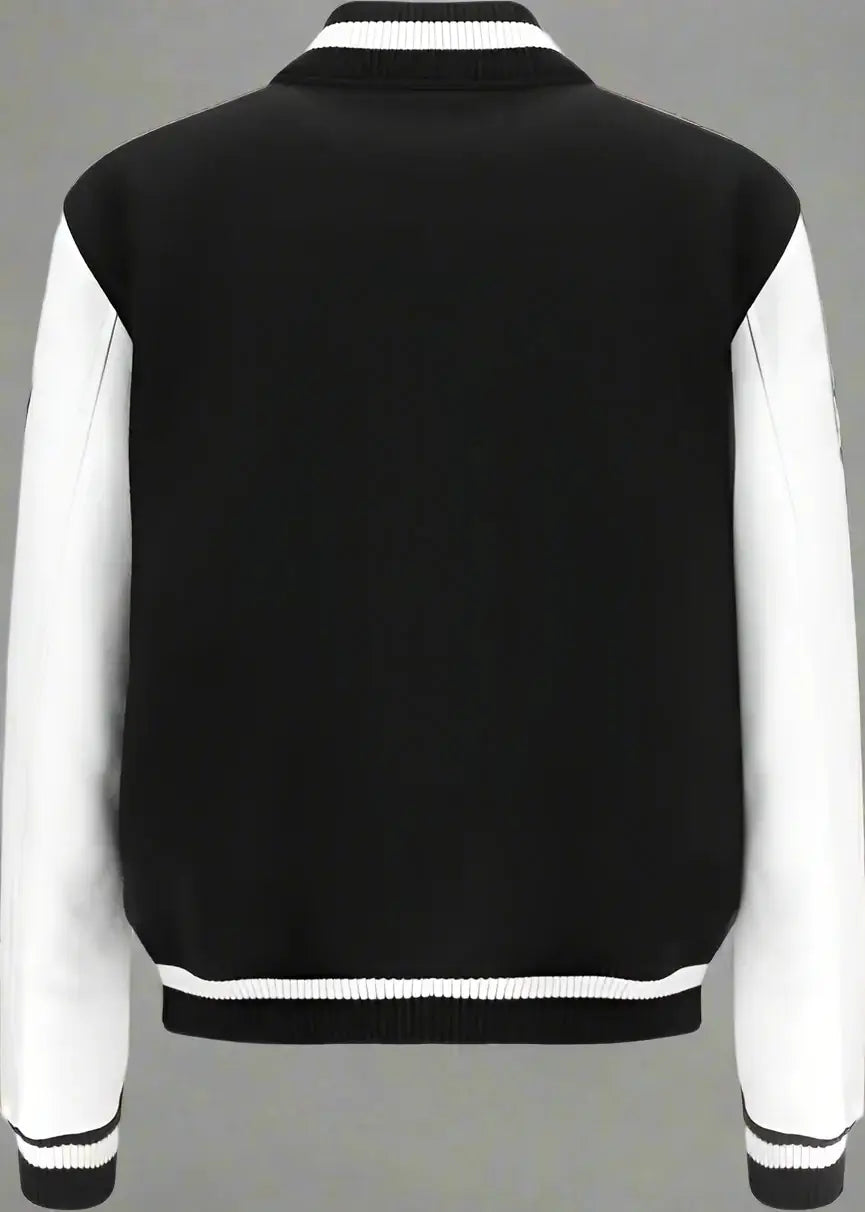 Off-White men's black & white Leather and wool Varsity Bomber