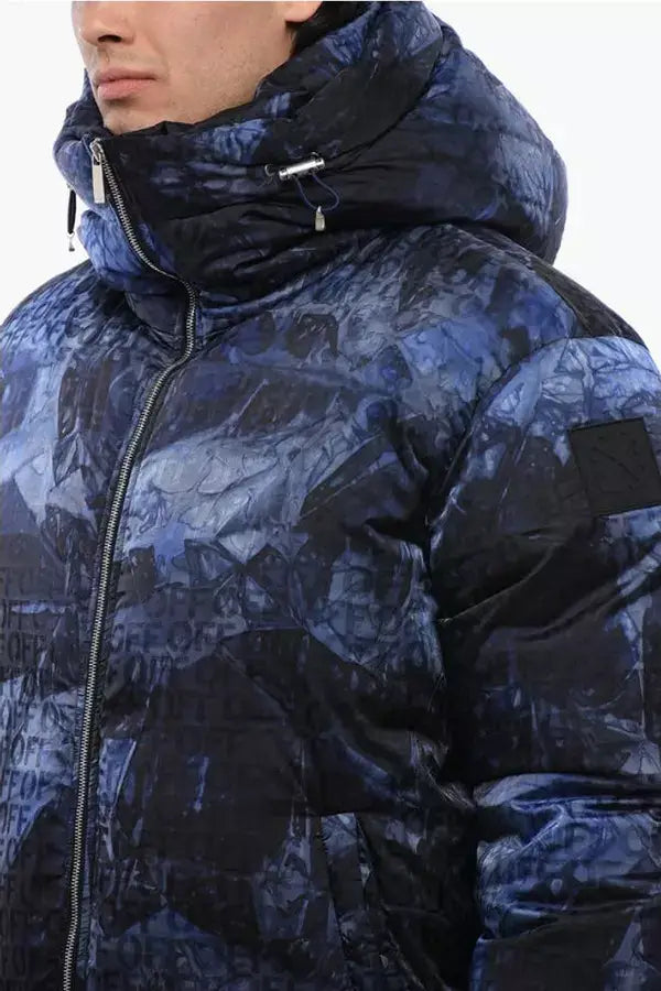 Off-White Monogram blue men's Patterned SIERRA LEONE Puffer Jacket
