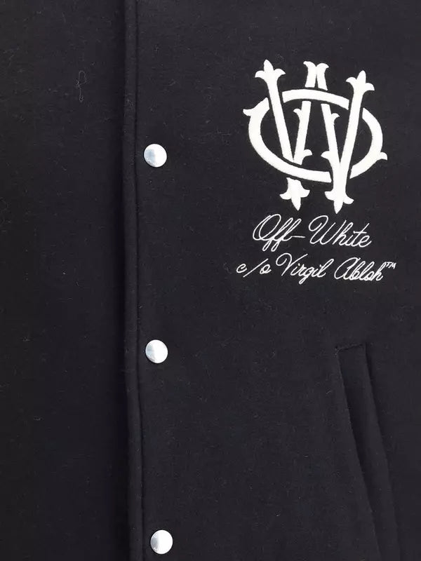 Close up of Off-White varsity jacket