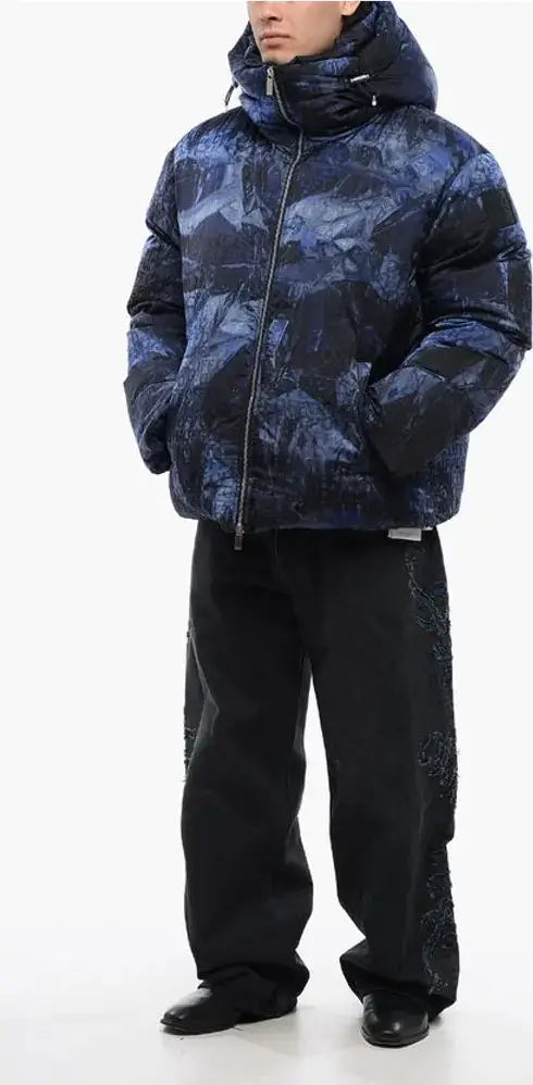 Off-White Monogram blue men's Patterned SIERRA LEONE Puffer Jacket