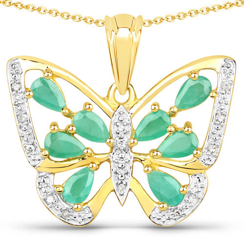 1.90 Carat Genuine Emerald and White Diamond .925 Sterling Silver Pendant