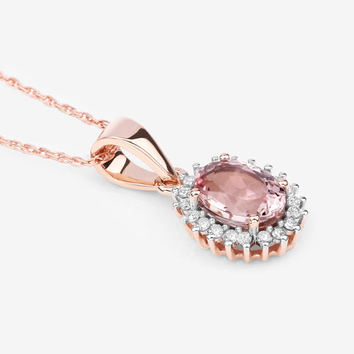 0.81 Carat Genuine Morganite and White Diamond 14K Rose Gold Pendant