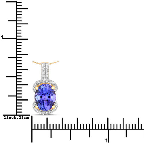 2.27 Carat Genuine Tanzanite and White Diamond 14K Yellow Gold Pendant