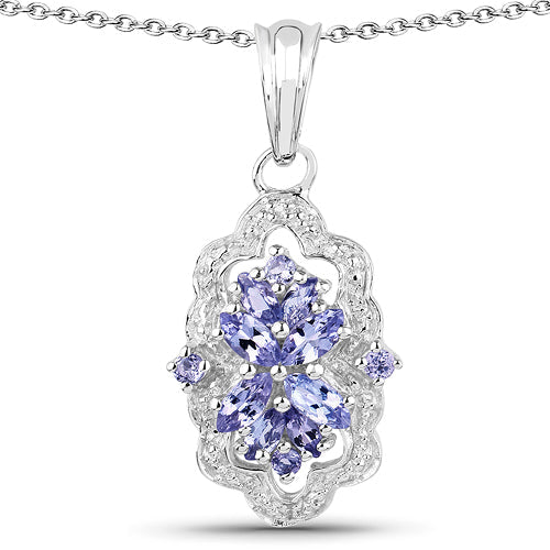 1.03 Carat Genuine Tanzanite &amp; White Topaz .925 Sterling Silver Pendant