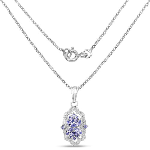 1.03 Carat Genuine Tanzanite &amp; White Topaz .925 Sterling Silver Pendant