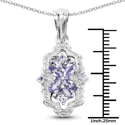 1.03 Carat Genuine Tanzanite &amp; White Topaz .925 Sterling Silver Pendant