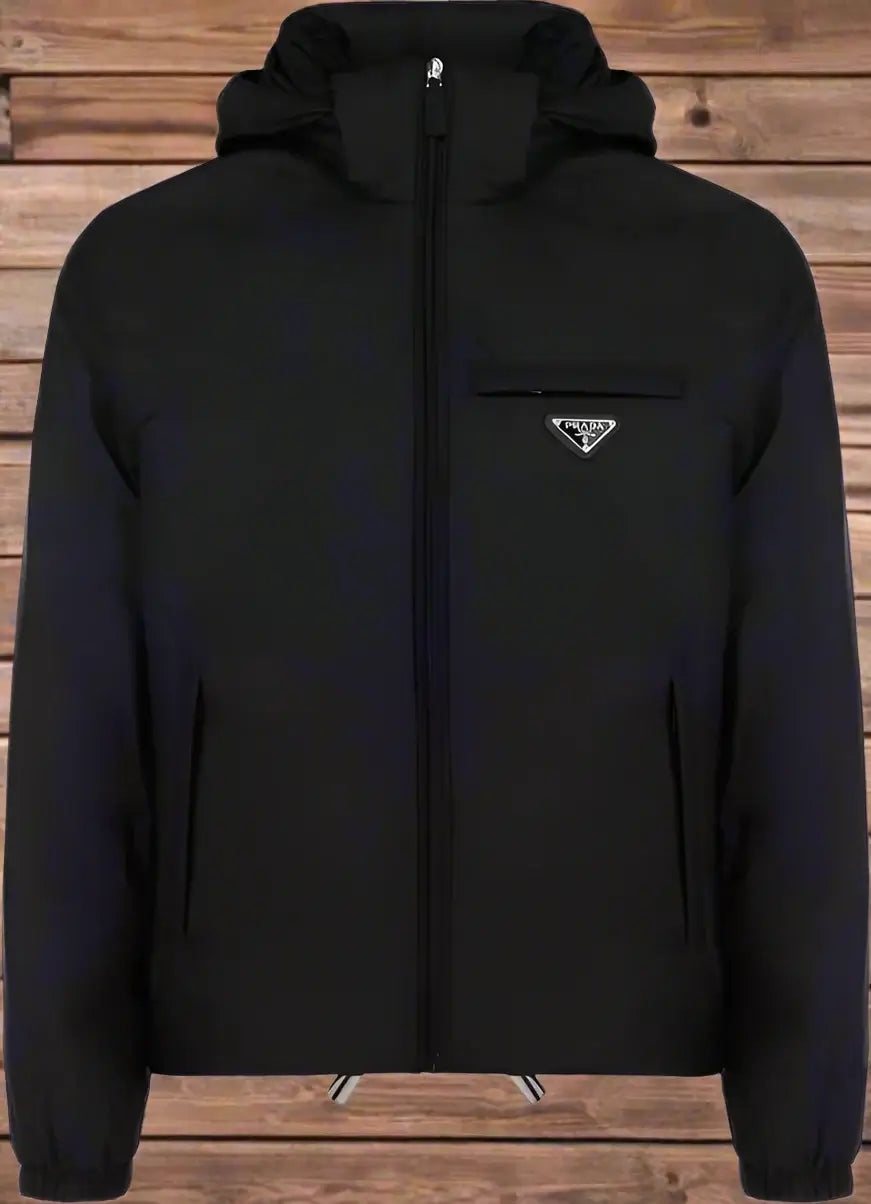 Black jacket with a brand logo on a white background