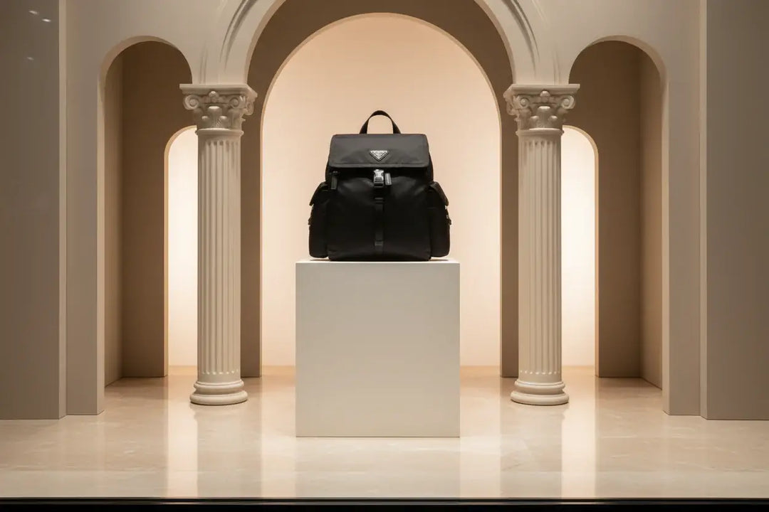 Black Prada backpack on a white background