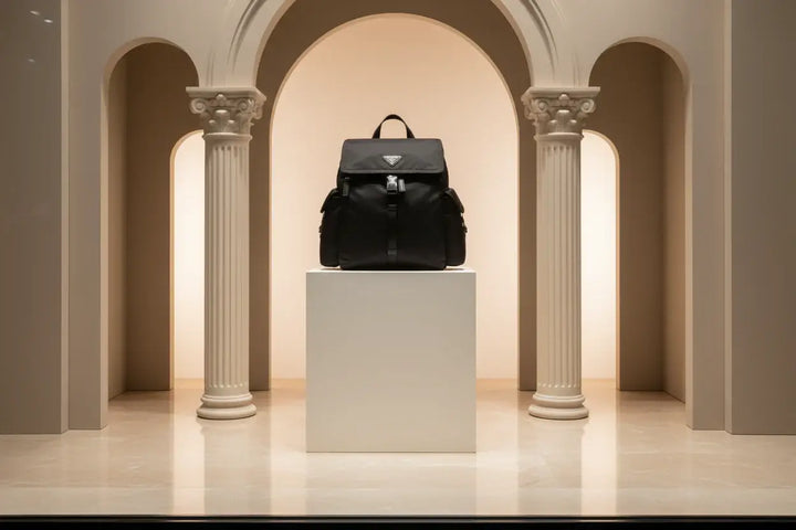 Black Prada backpack on a white background