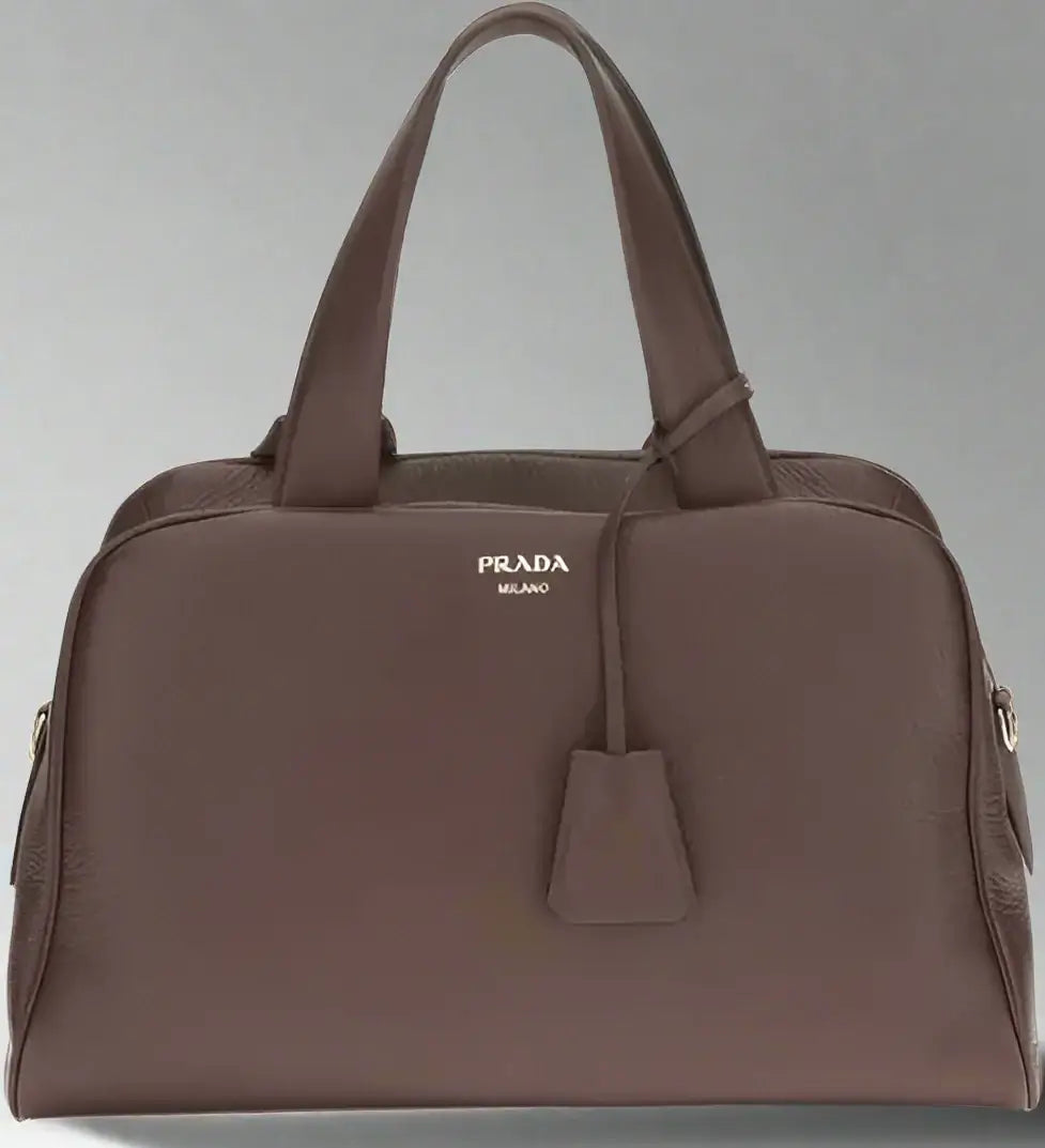 Brown Prada handbag on a white background