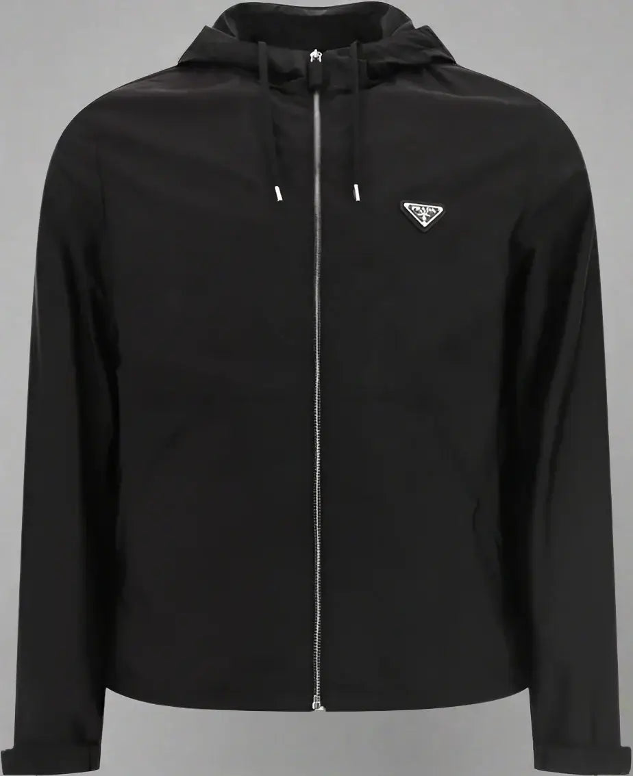 Black jacket with a brand logo on a white background