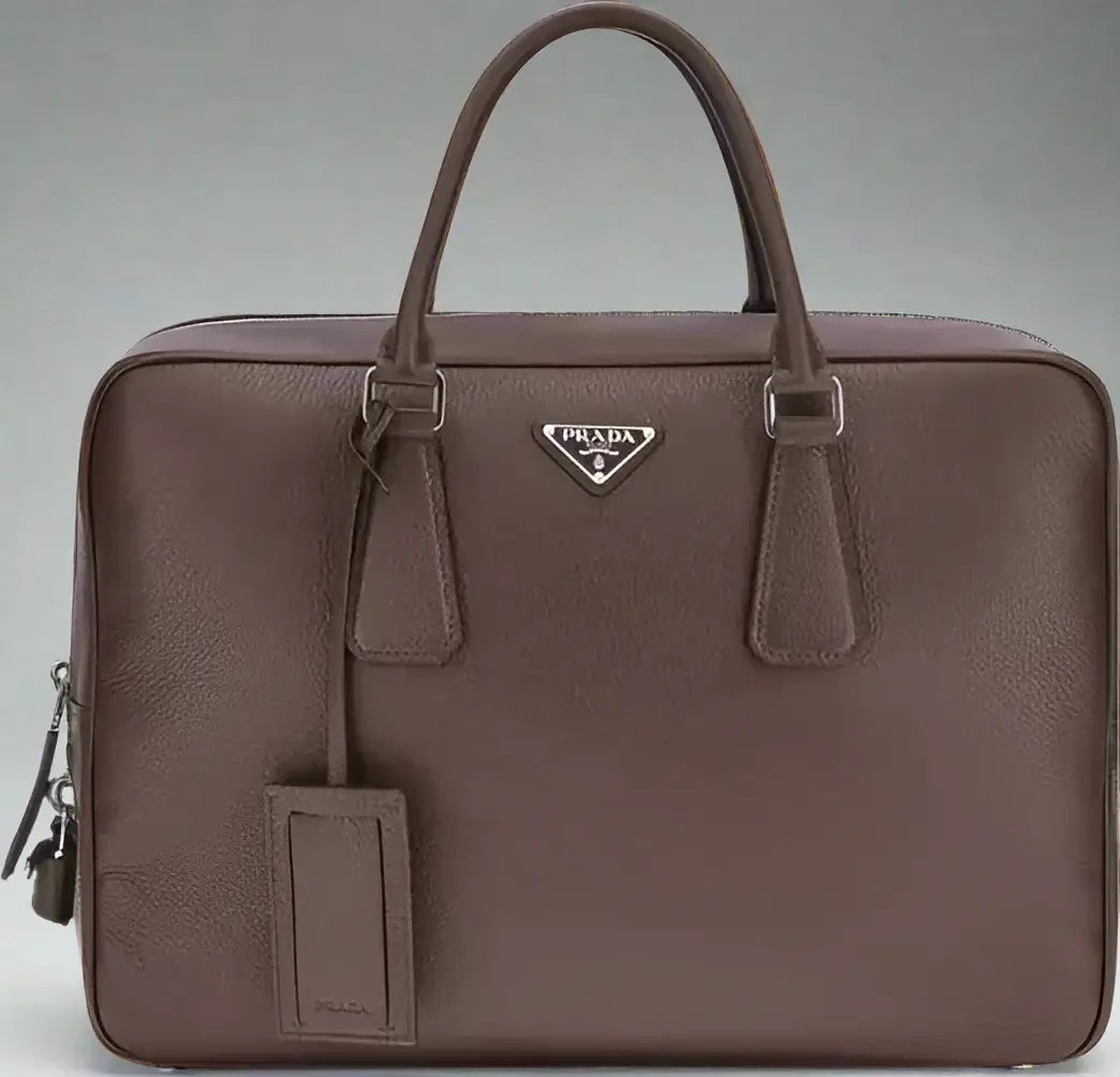 PRADA men's brown to handle brown leather Handbag