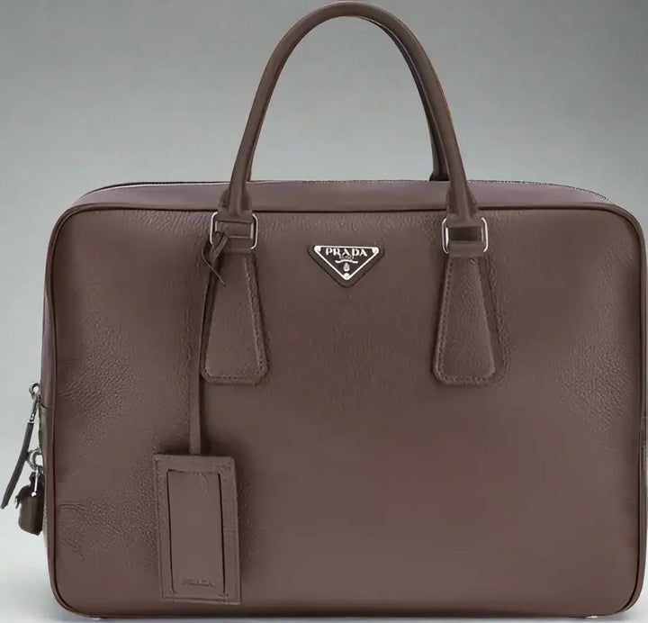 PRADA men's brown to handle brown leather Handbag