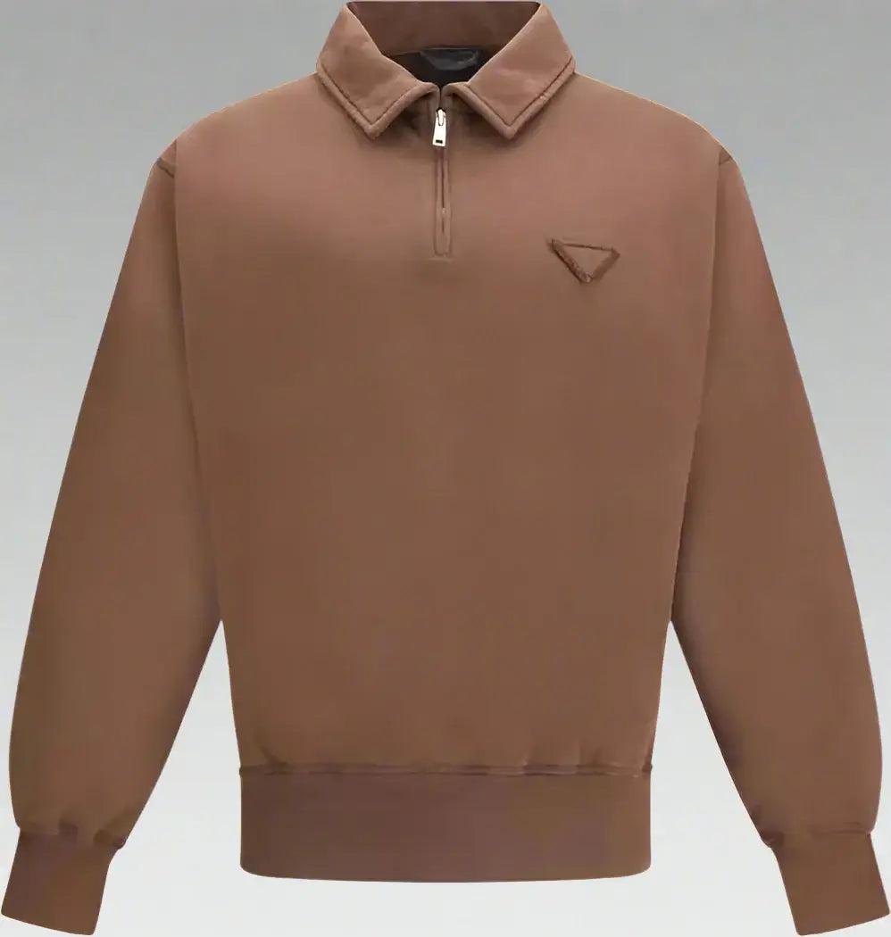 PRADA men's brown Polo Sweatshirt with front stitched patch