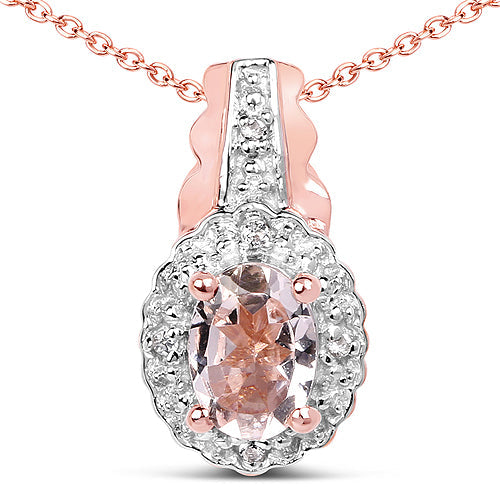 14K Rose Gold Plated 0.73 Carat Genuine Morganite &amp; White Topaz .925 Sterling Silver Pendant