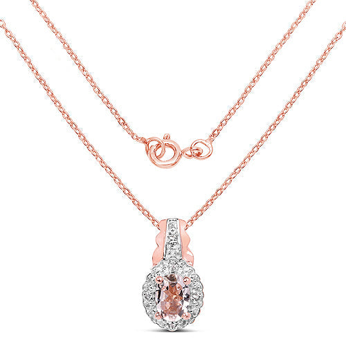 14K Rose Gold Plated 0.73 Carat Genuine Morganite &amp; White Topaz .925 Sterling Silver Pendant