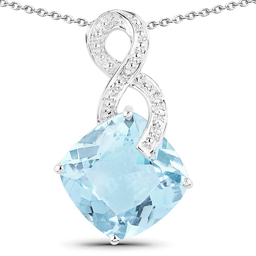 11.95 Carat Genuine Blue Topaz &amp; White Topaz .925 Sterling Silver Pendant