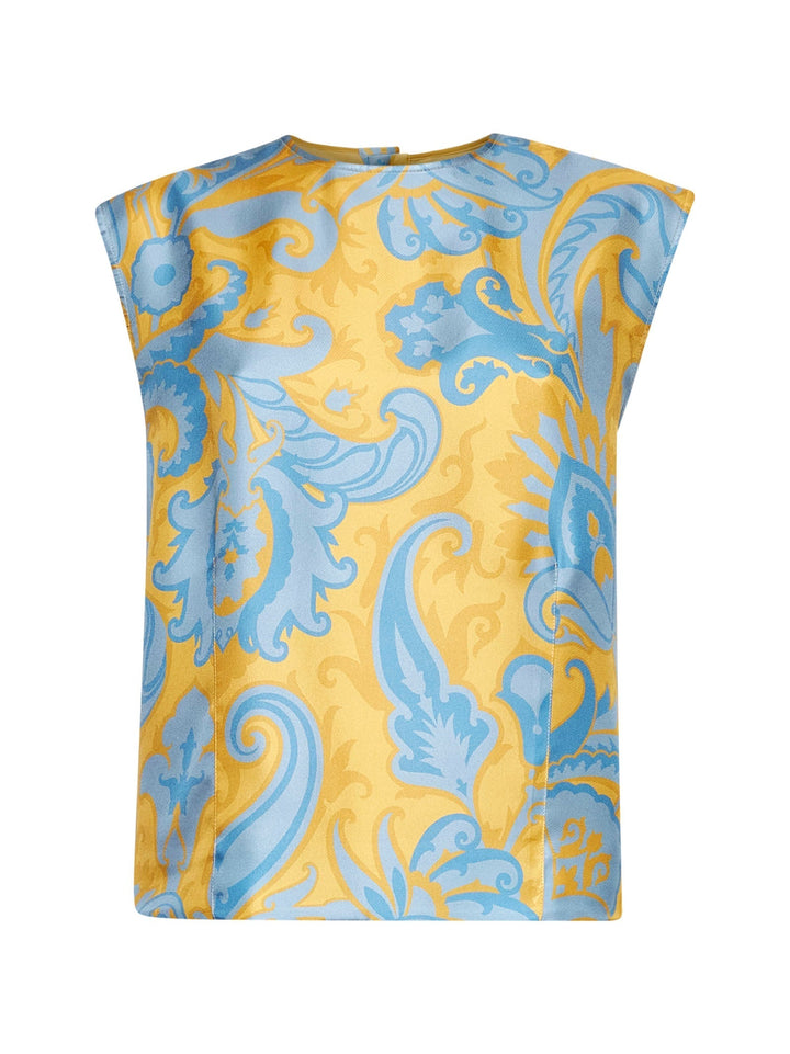 Etro Women Yellow Paisley Print Silk Top