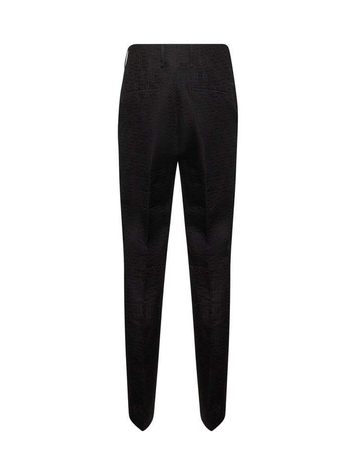 Fendi Men Black Linen And Cotton Ff Jacquard Trousers