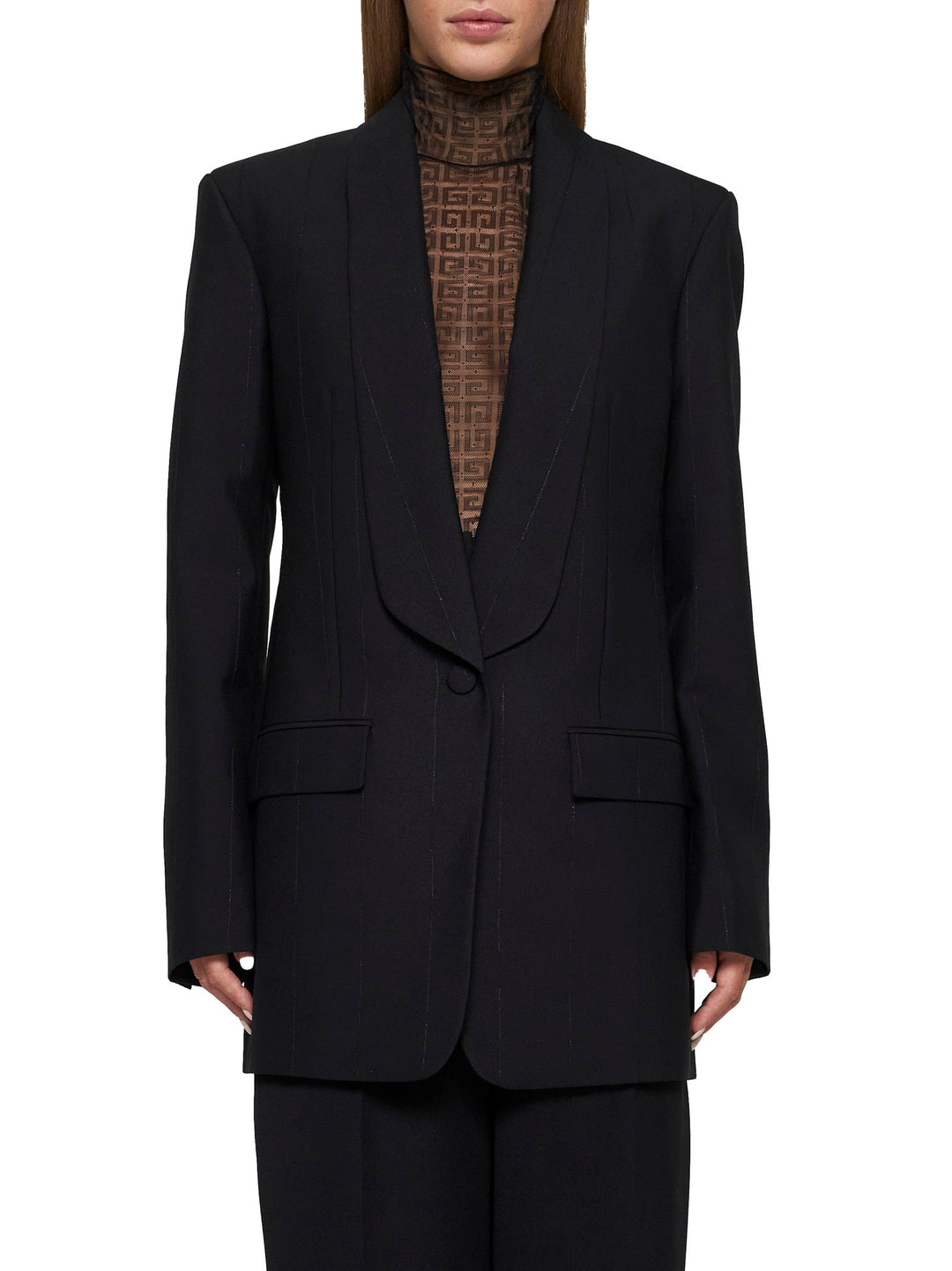 Givenchy Women Lame' Pinstriped Wool-Blend Blazer