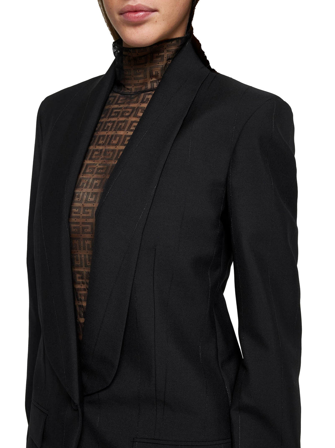 Givenchy Women Lame' Pinstriped Wool-Blend Blazer