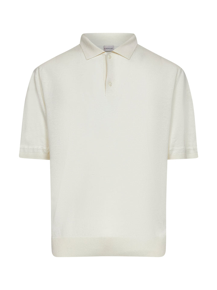 Moncler Men Ivory Silk And Linen Knit Polo Shirt