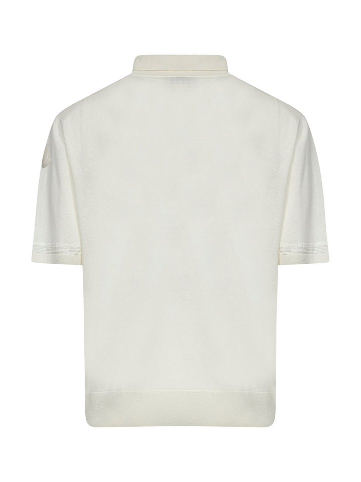 Moncler Men Ivory Silk And Linen Knit Polo Shirt