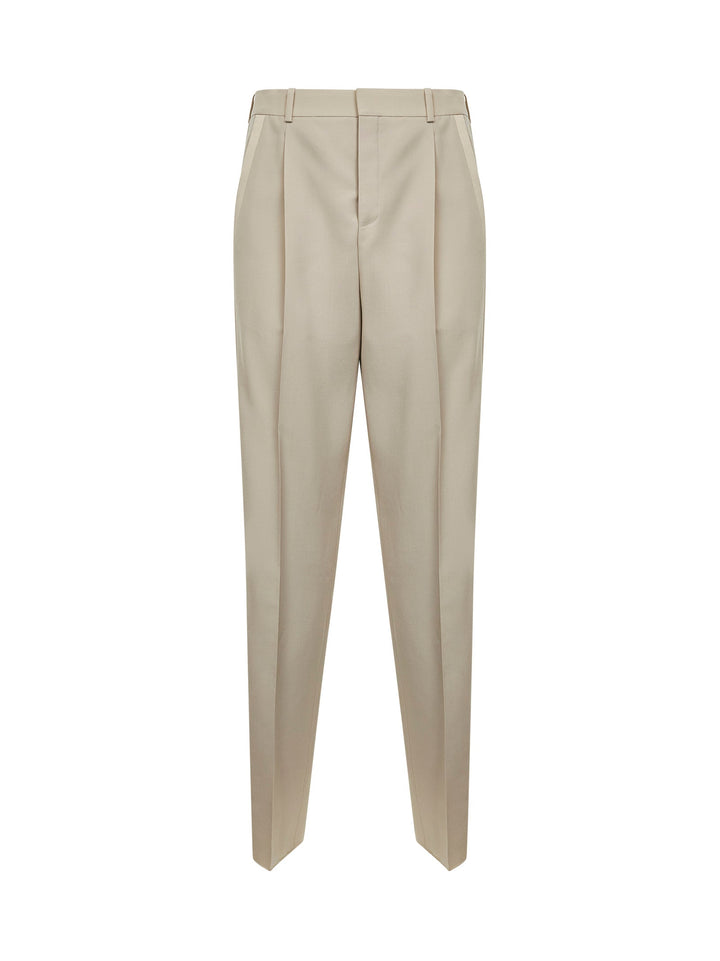 Saint Laurent Men Beige Lightweight Wool Tuxedo Trousers