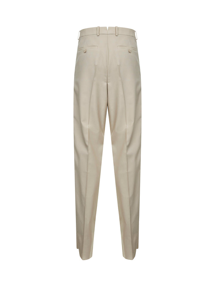 Saint Laurent Men Beige Lightweight Wool Tuxedo Trousers