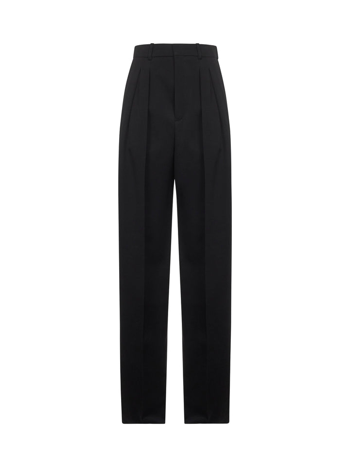 Saint Laurent Women Black Grain De Poudre Wool Wide Leg Trousers