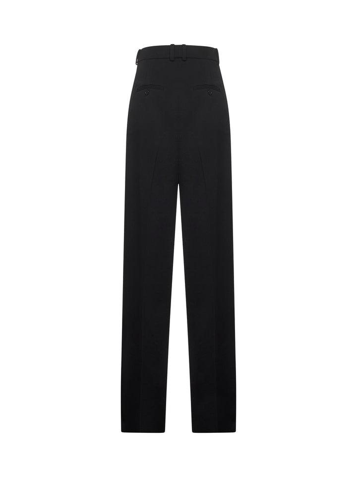 Saint Laurent Women Black Grain De Poudre Wool Wide Leg Trousers
