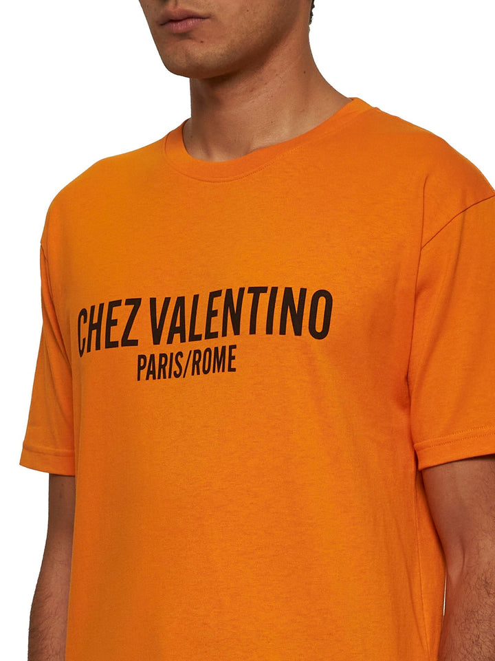 Valentino Men Orange Chez Valentino Print T-Shirt