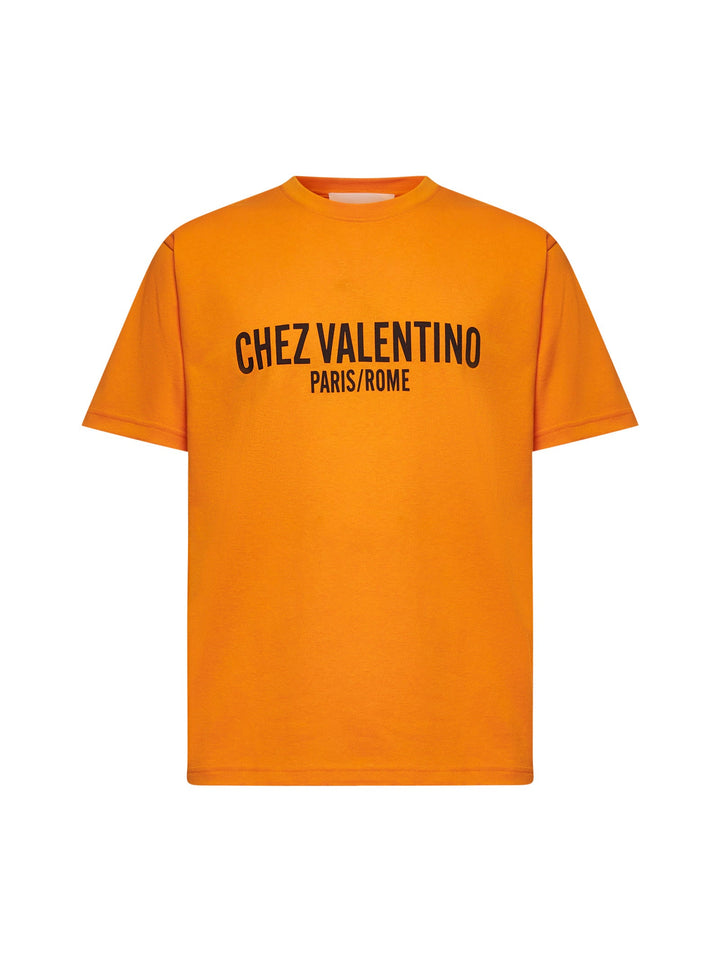 Valentino Men Orange Chez Valentino Print T-Shirt
