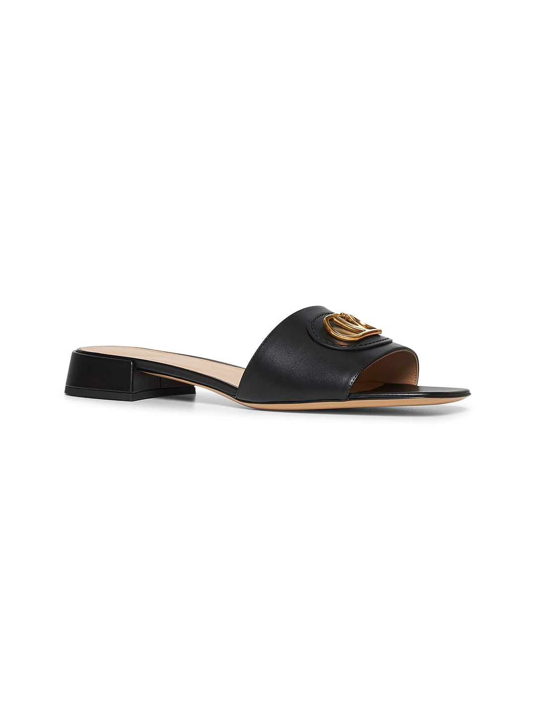 Valentino Garavani Women Black Calfskin Vlogo Signature Slide Sandals